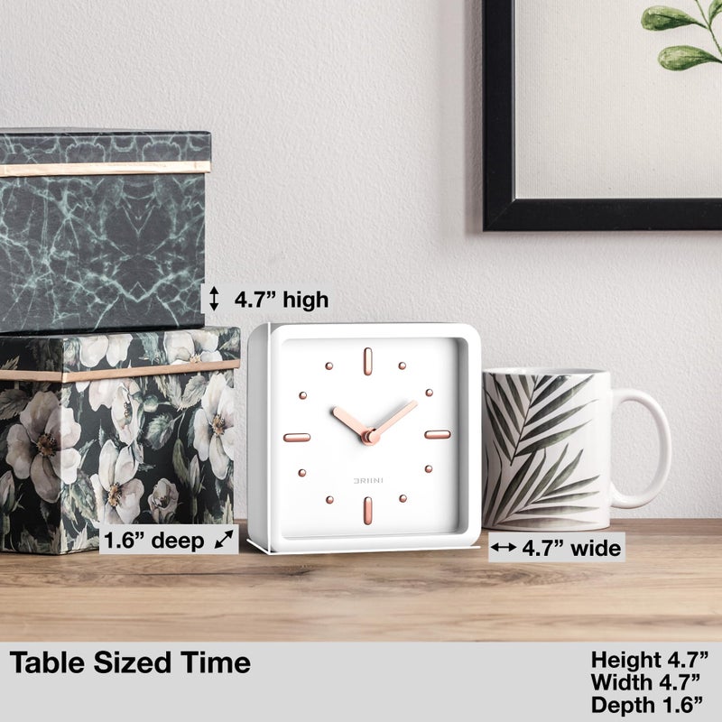 Driini ساعة مكتب ورف درييني الحديثة من منتصف القرن (ذهبي وردي أبيض) - تعمل بالبطارية مع حركة تناظرية صامتة - ساعات طاولة صغيرة للمكتب - مثالية للرف، الطاولة الجانبية، سطح المكتب أو الطاولة الجانبية - Image 4